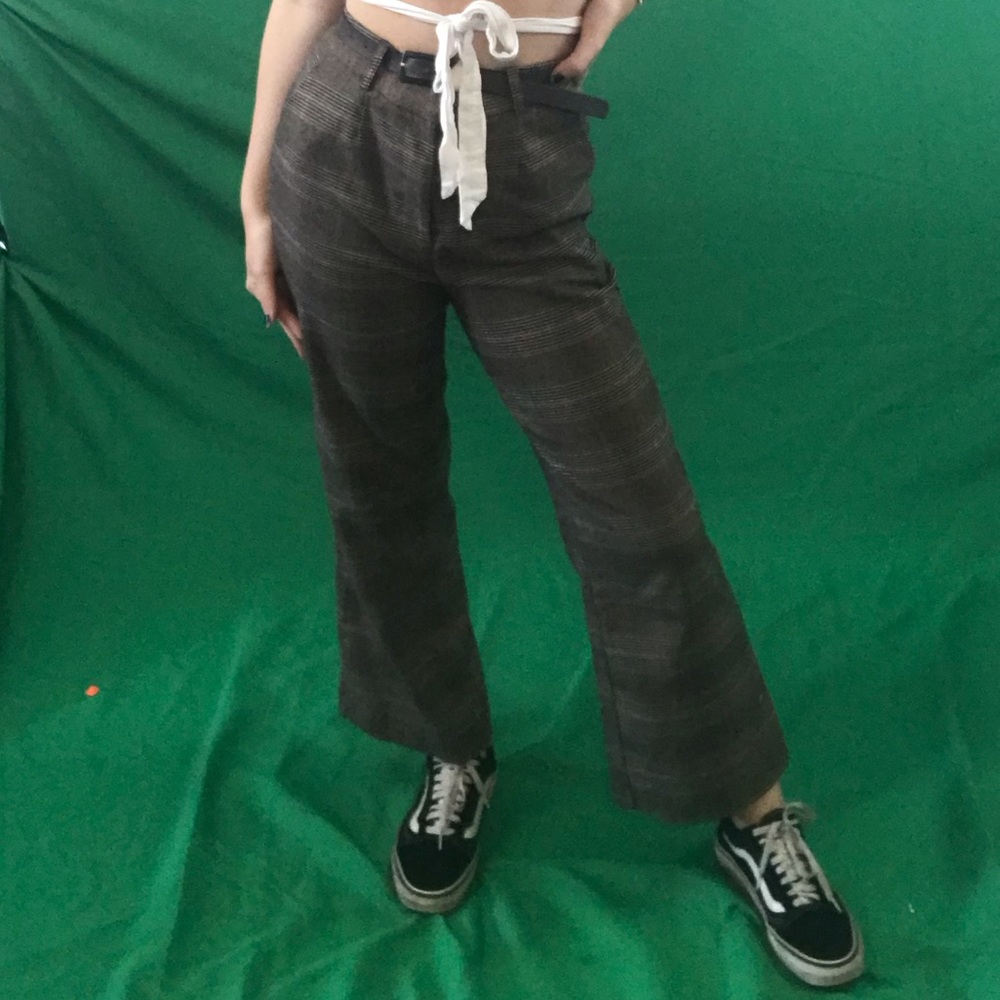 Plaid wide-leg ankle pants